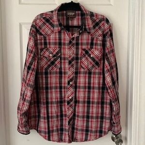 COWBOY UP Western Red, White & Black Shirt Size XL  #040
